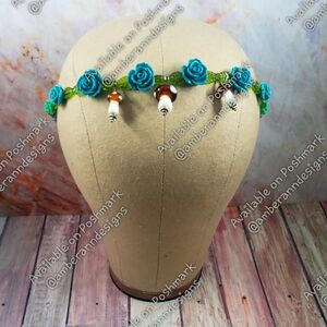 Adjustable Teal Rose Headband